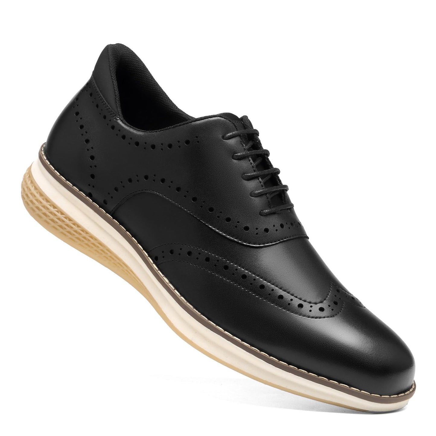 HEEZ Men's Casual Dress Shoes Comfortable, Slip On Dress Sneakers for Men Microfiber Leather, Wingtip Oxfords Shoes for Business Work Fomal Office Wedding Travel, Black, 9