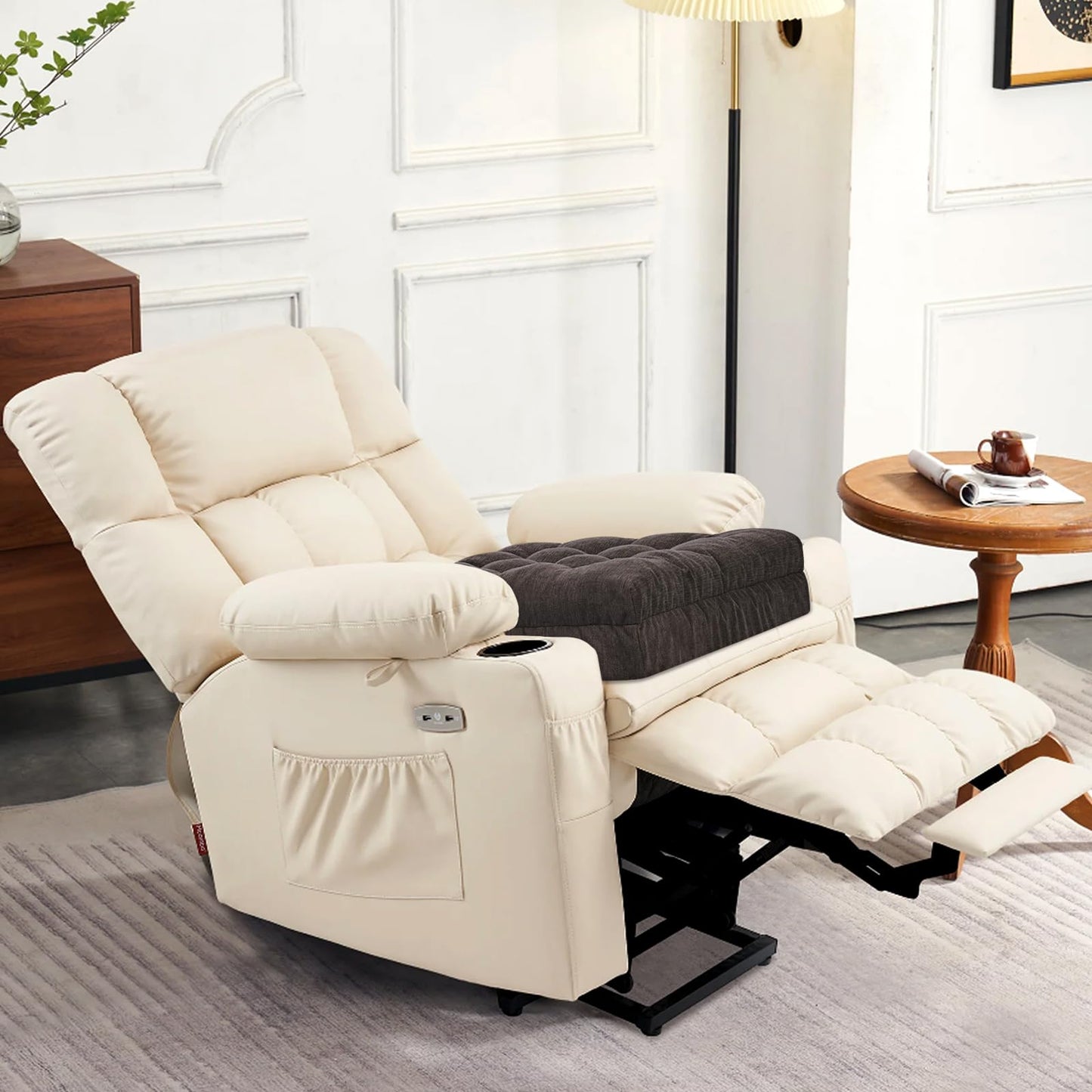 HAVARGO Recliner Cushions for Elderly, 20x20x5 Inch Thick Chair Cushion Patent Design Soft Tufted Dual Layer Booster Seat Recliner Risers Taupe 1P