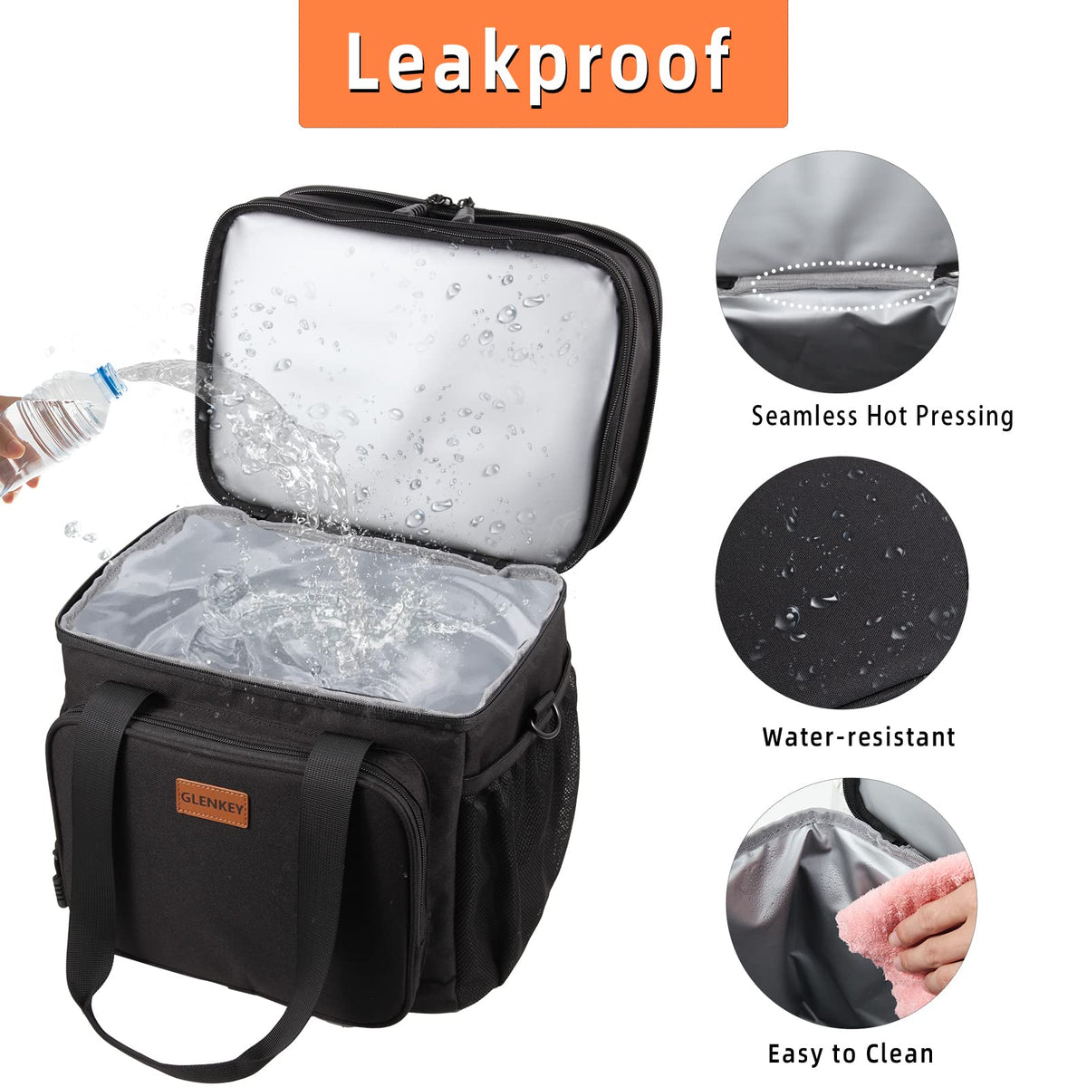 Expandable XLarge Lunch Box, Insulated Heavy Duty Lunch Bag Waterproof Leakproof Durable Cooler Bag for Men Women Adults Work Construction Camping Trip, 22L, Black, GLENKEY