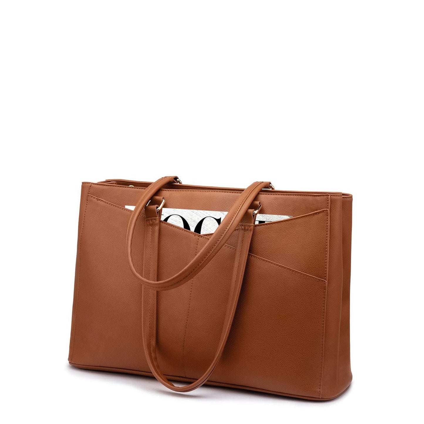 LOVEVOOK Laptop Tote Bag for Women 15.6 Inch Waterproof Leather Computer Bags Women Business Office Work Bag Briefcase Brown