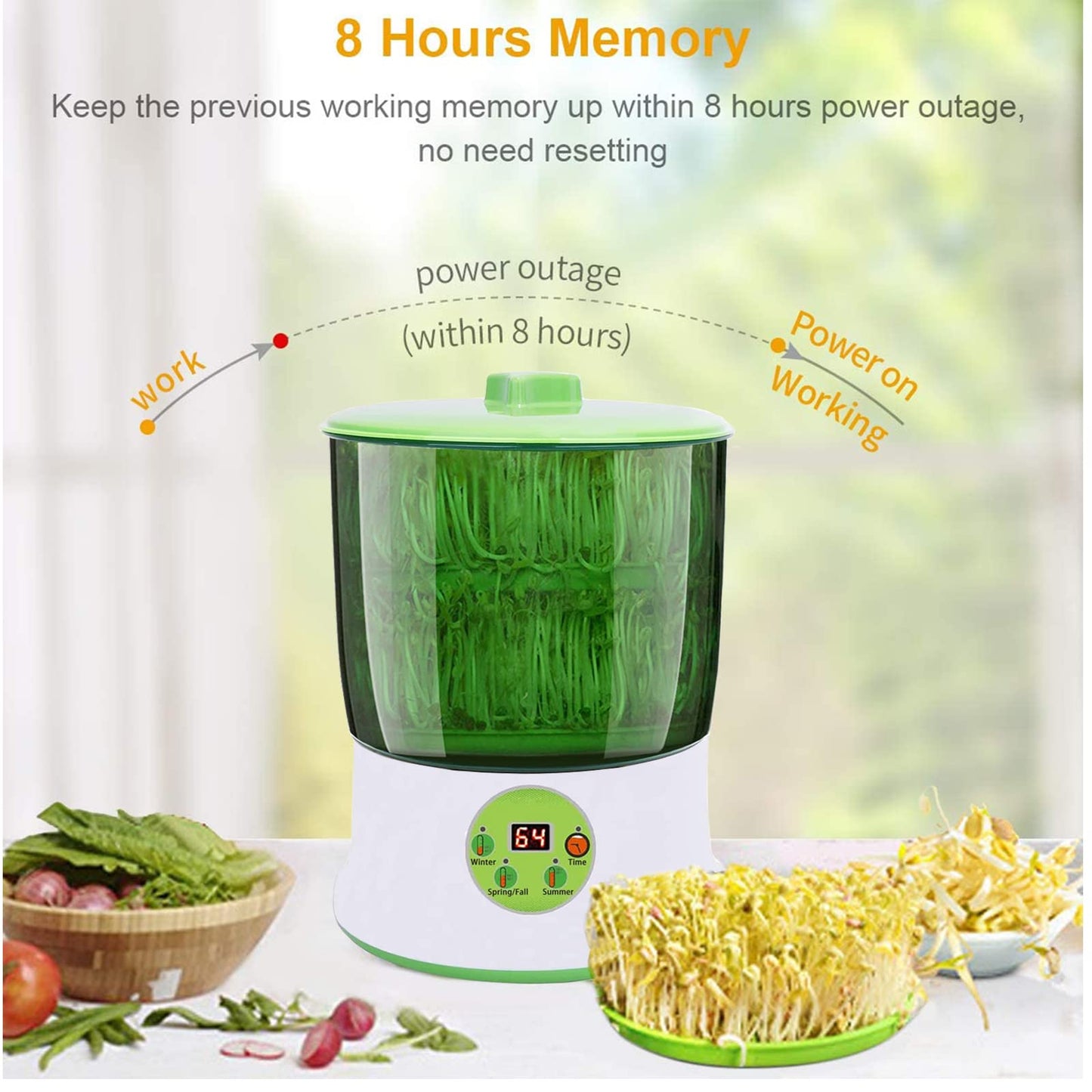 Bean Sprouts Machine, Seed Sprouter Kits, LED Display Time, Intelligent Automatic Bean Sprouts Maker, 2 Layers Function Large Capacity Seed Grow, Also for Radish, Alfalfa, Wheatgrass, Broccoli Sprouts