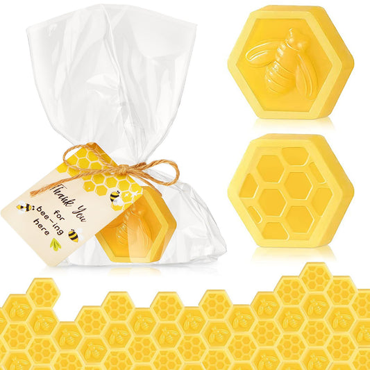 Otuuz 48 Pcs Baby Shower Favors Bee Party Favors Including Honeycomb Soap with Thank You Card Gift Honey Soap for Guest Gender Reveal Honey Gift Birthday Party Decorations (Yellow)