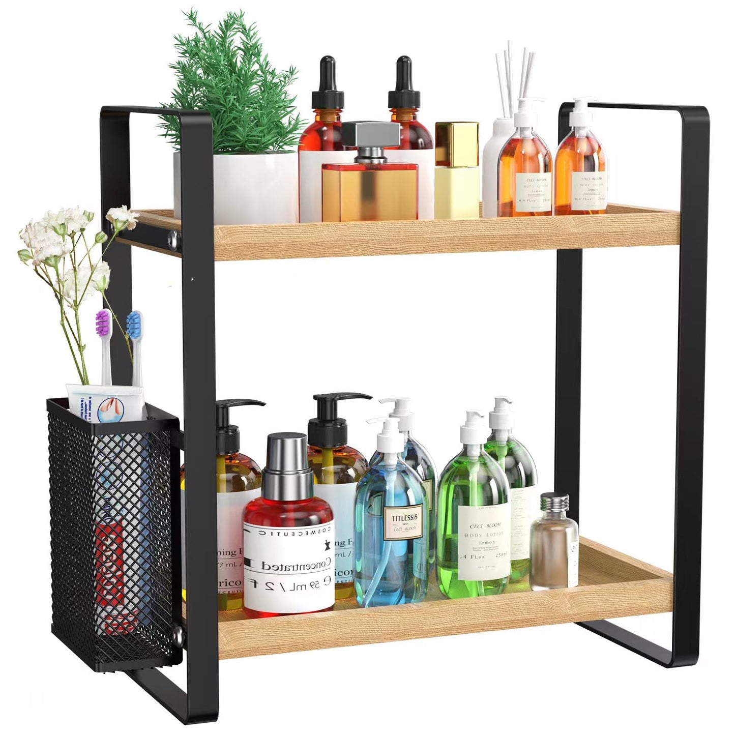 LEMIKKLE Bathroom Countertop Organizer, Perfume Tray and Vanity Organizer,Skincare Organizers for Vanity with Basket,Storage Organizers for Bathroom, Kitchen, Dresser