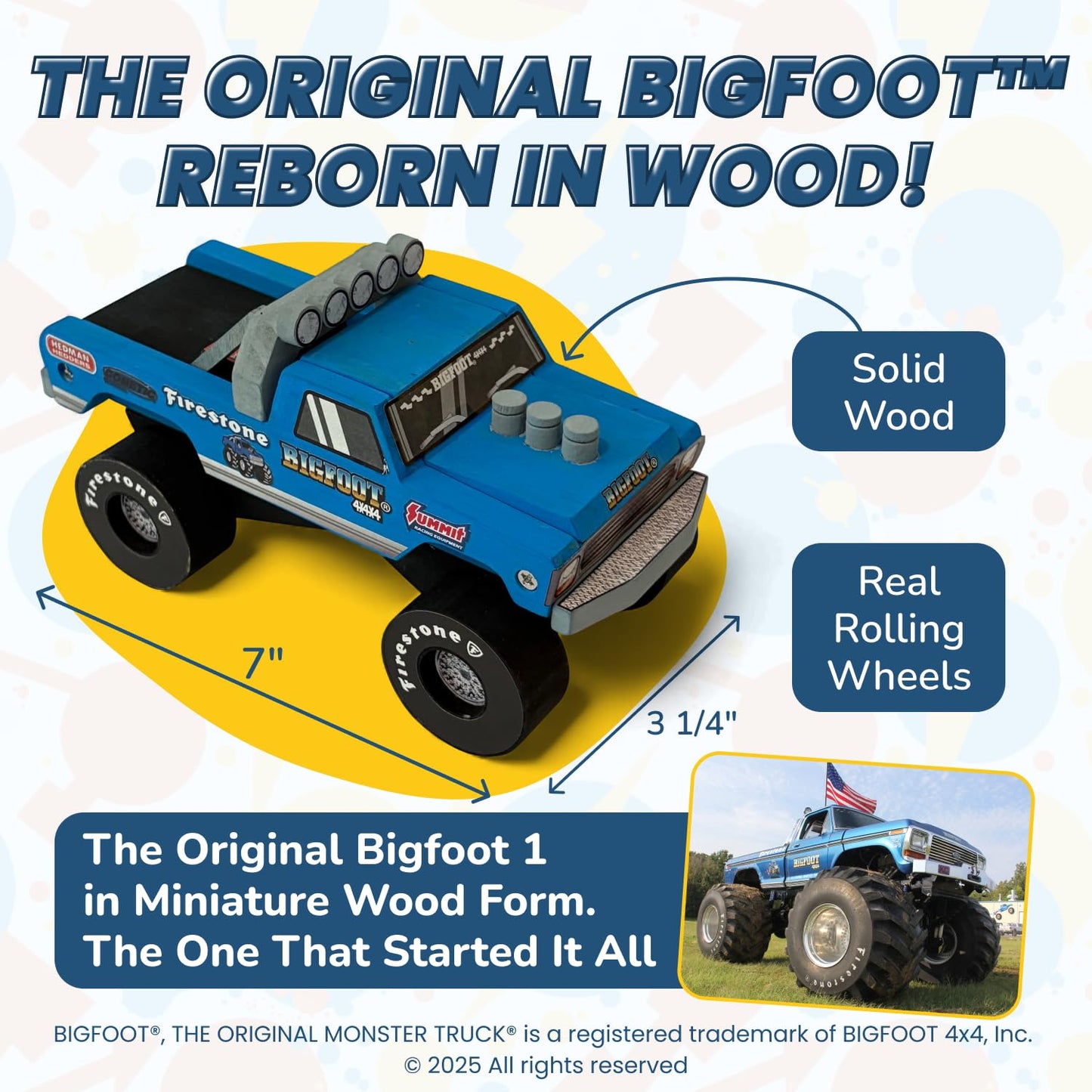DIY Bigfoot 1 Monster Truck Wooden Kit w/Stickers & Paint (Large 7")- Officially Licensed Kids Building & Painting Kit - Wooden Painting & Building Kits for Kids - Ages 5-8 Years Stem & Paint Toys