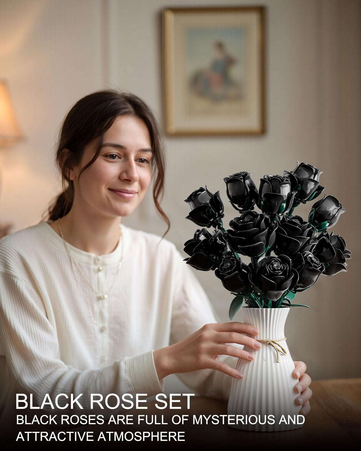TYCOLE Black Roses Flower Building Set, Halloween Artificial Bouquet Kit Compatible with Legos Bricks - Indoor Plant Decorations for Home & Office - Romantic Gift for Women and Girls 6+