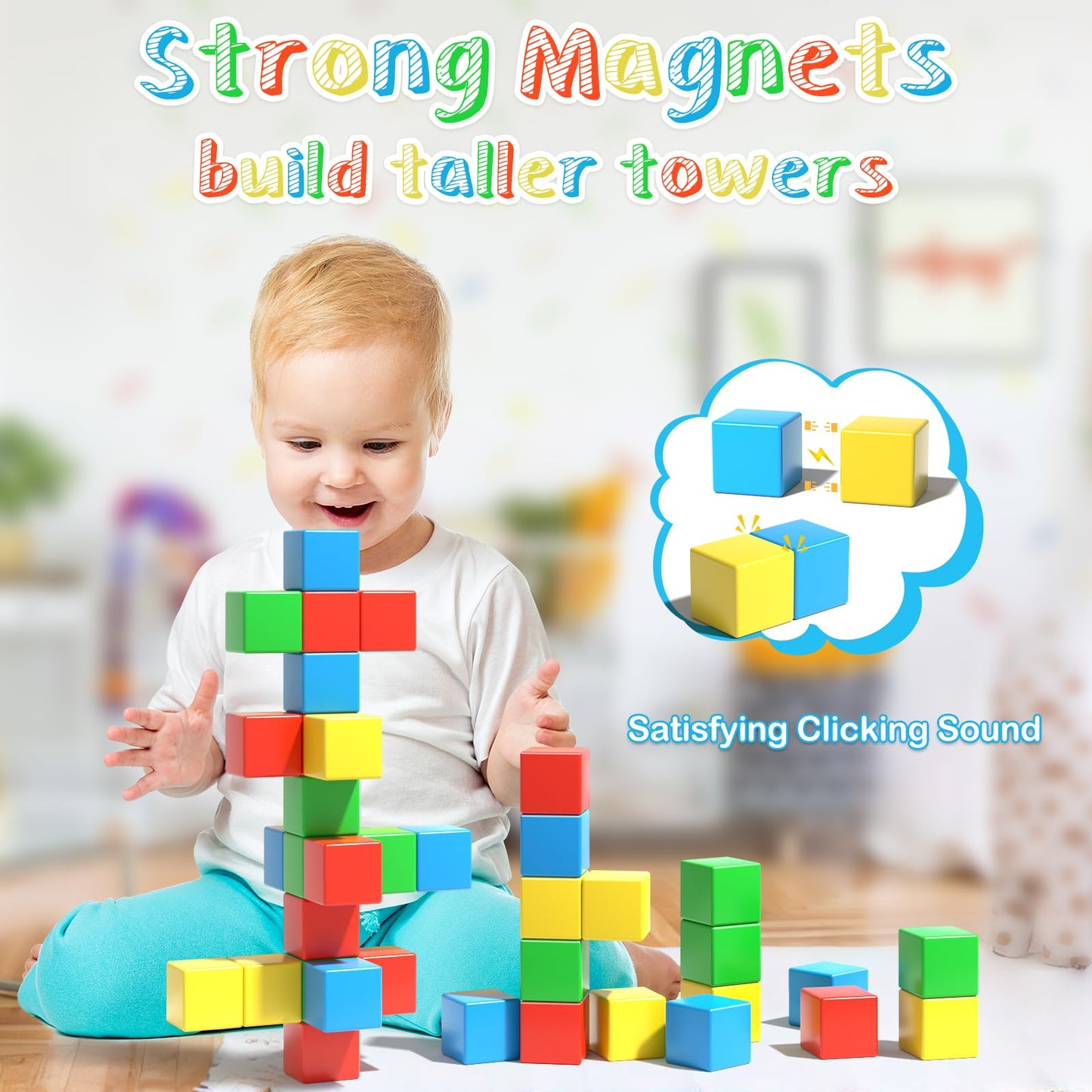 Magnetic Blocks, 28 Pieces 1.34 inch Large Magnetic Building Blocks, 3D Magnetic Cubes for Toddlers, Preschool Educational Construction Kit, Sensory Montessori Toys Kids Blocks for Boys Girls