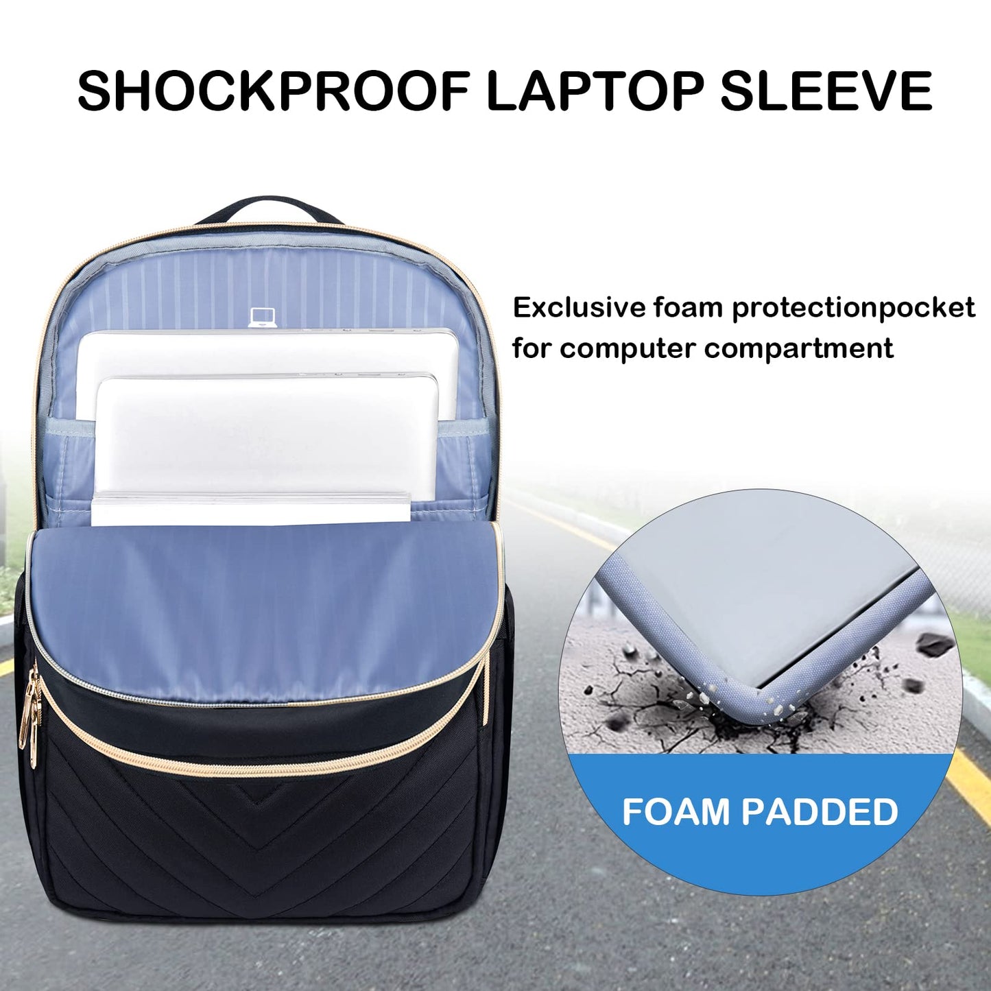 VANKEAN Laptop Backpack for Women Men Work Laptop Bag Fashion with USB Port, Daypacks for College, Business (Black, 15.6 Inch)