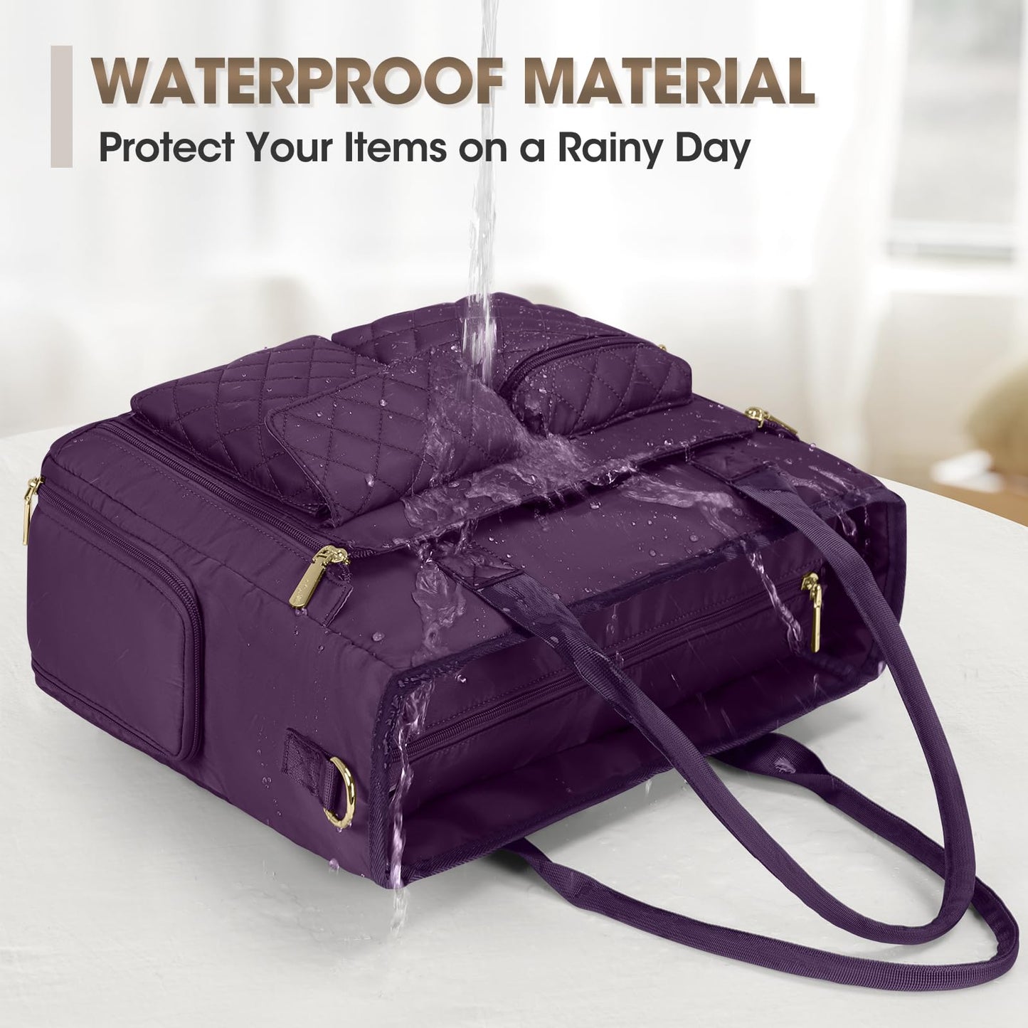 RAINSMORE Teacher Tote Bag with Insulated Lunch Compartment 15.6 inch Laptop Bag for Women Large Work Bags Nurse Bags Professional Briefcase Computer Handbag for Office, College, Nursing, Dark Purple