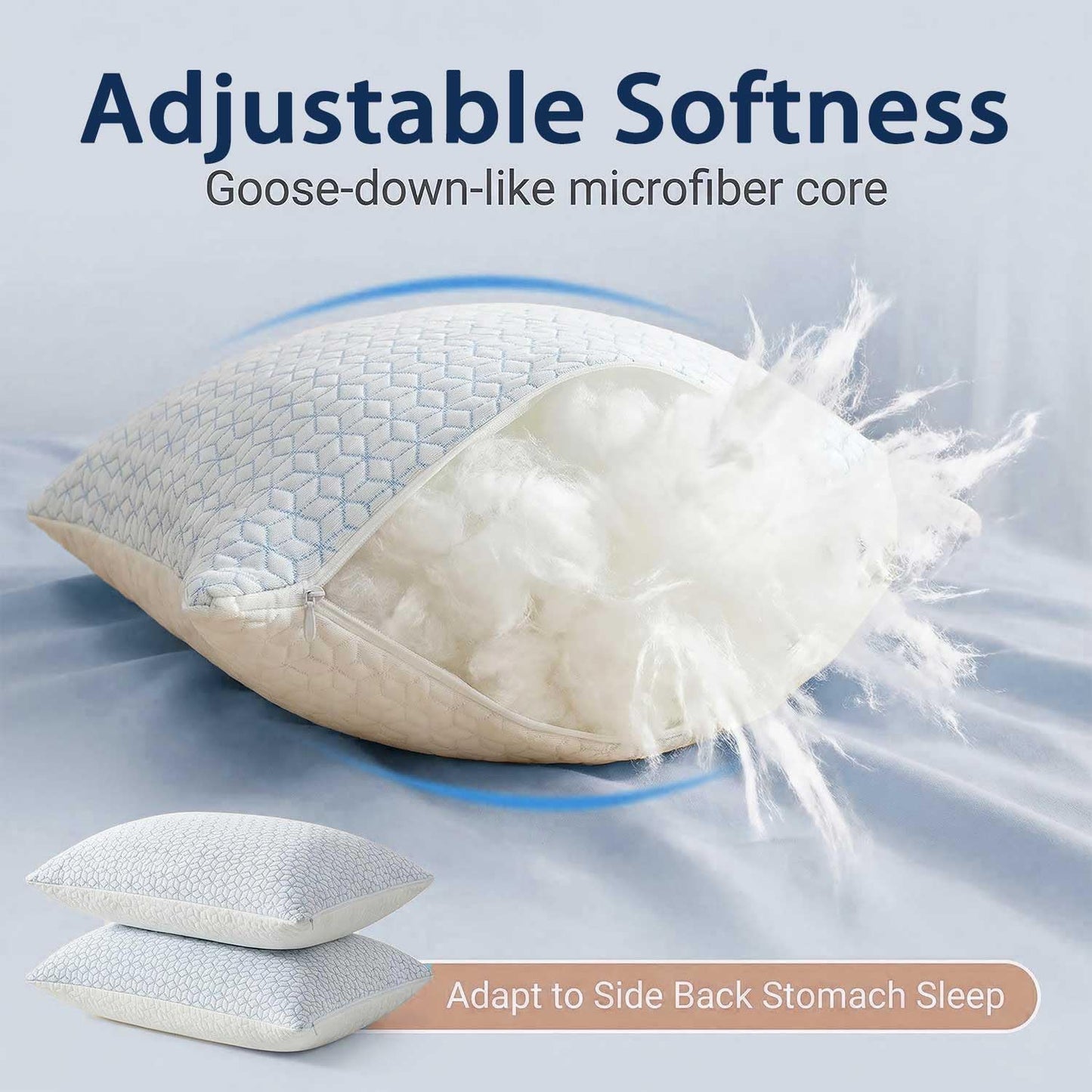 Faux-Goose Down Pillows Standard/Queen Size Set of 2, Cooling Soft Fluffy Pillows with Zippered Removable Cover(Rayon Drived from Bamboo Fabric) for Side Back Stomach Sleepers