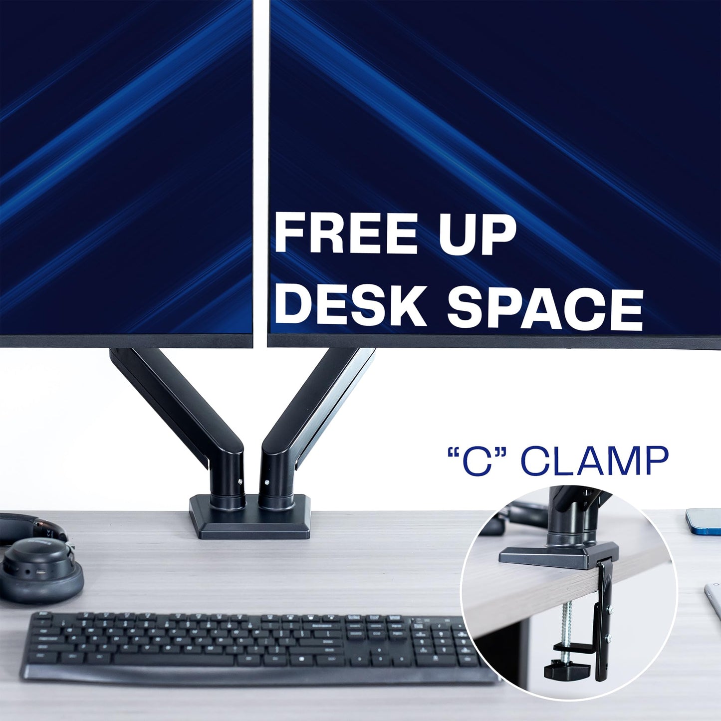 VIVO Aluminum Articulating Dual Monitor Arm for 13 to 30 inch Screens, Desk Mount Tension Spring Monitor Stand for 2 Screens, Black, STAND-V102O
