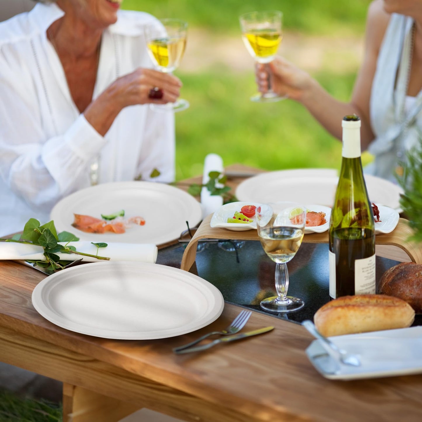 Gezond 100% Compostable Oval Paper Plates 12.5 Inch 50 Pack Large Disposable Heavy-Duty Plates Eco-Friendly Sugarcane Fiber Plates Biodegradable for Party, BBQ and Picnic Whtie