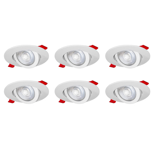 Nadair 6-Pack 3 inches Gimbal LED Ultra Slim Recessed Lights, 6W, 400 Lumens, 5CCT Color Selectable (2.7K / 3K / 3.5K / 4K / 5K), Dimmable, IC Rated, ETL Certified, White Finish