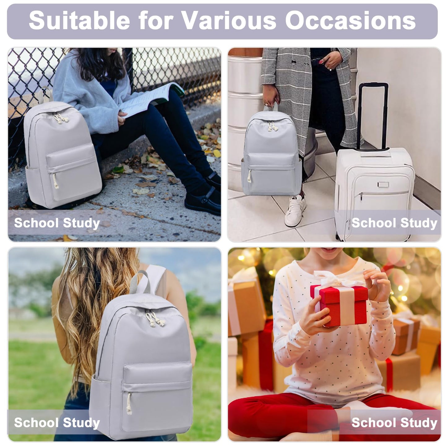 Bluboon School Backpack for Teen Girls Women Laptop Backpack College Bookbags Middle School Travel Work Commuter Back Pack, Grey, 12x17x6.5 inches