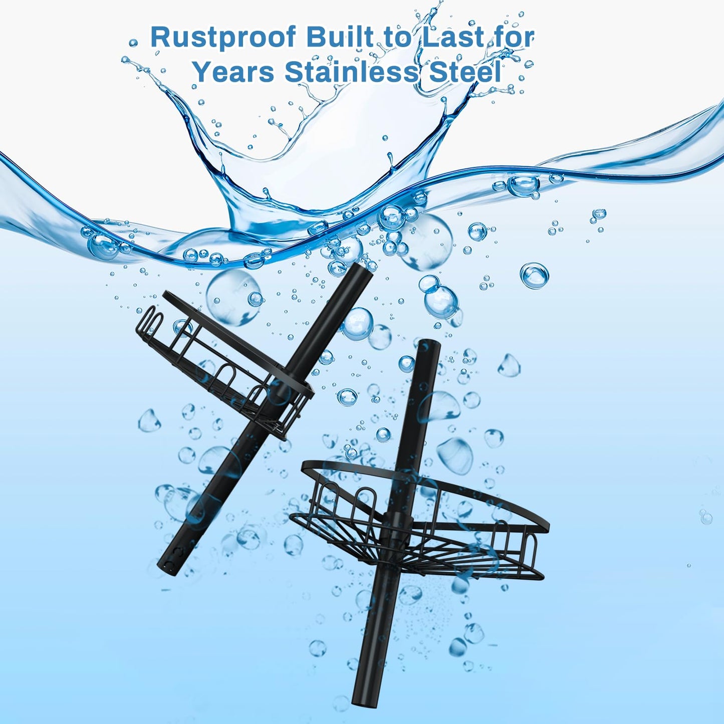 cutefafa Rustproof Corner Shower Caddy with Tension Rod, 4 Large Baskets for Bathtub Shampoo Storage Organizer Bathroom Height Adjustable Shelves from 50 to 297 cm with Towel Bar