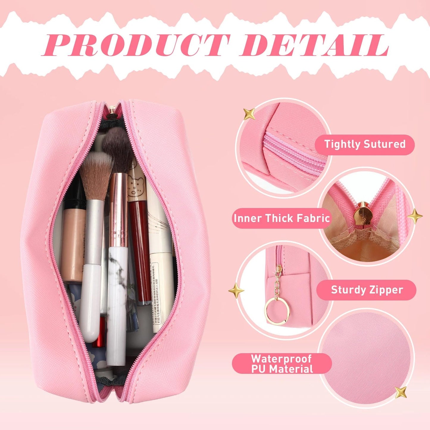 Chunful 24 Pcs Preppy Makeup Bag PU Leather Cosmetic Bag Bulk Makeup Plain Pouch Waterproof Toiletry Purse for Women Traveling Preppy Pencil Case Travel Purse Cosmetic(Mixed Colors)