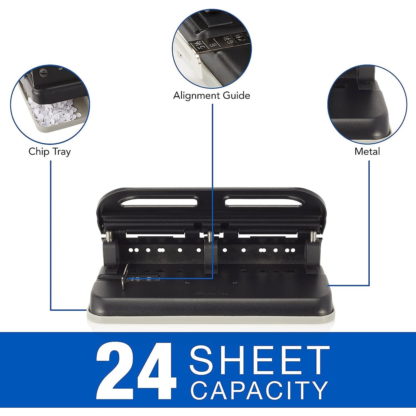 Swingline 74150 24-Sheet Easy Touch Heavy-Duty Punch, 3 Holes Adjustable into 7 Positions, 9/32 Dia (Black)