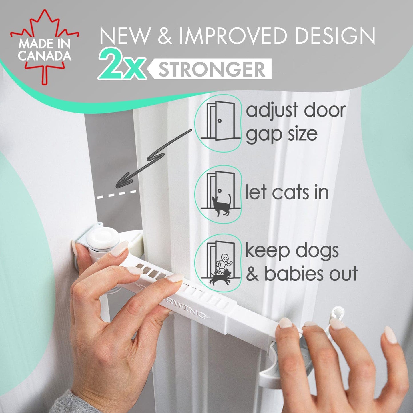 DOORWING Portable Door Lock. No Adhesive. No Door Damage. Adjustable Door Latch for Baby Proofing. Easy Alternative to Baby Gate, Dog Gate & Cat Door. Let Cats In. Keep Kids/Dogs Out of Cat Litter Box