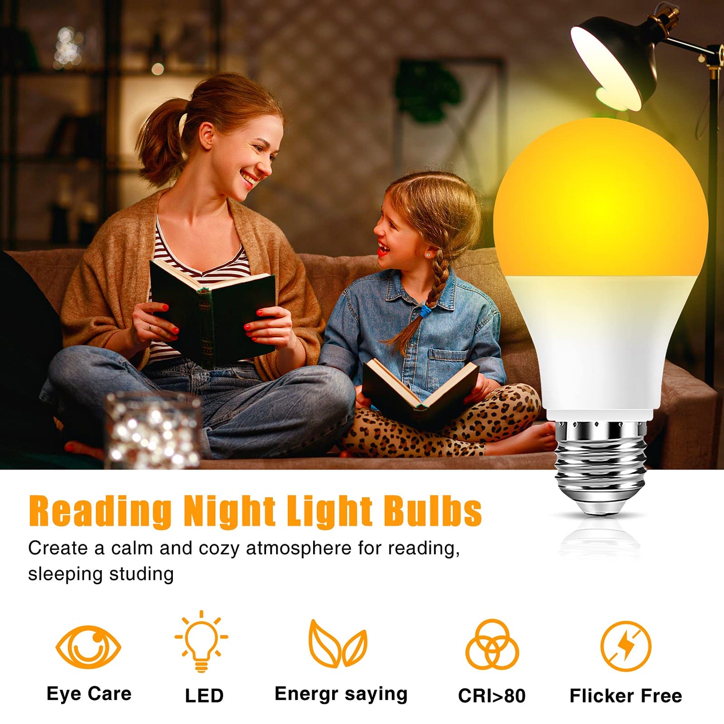 Neporal Amber Light Bulbs 9W, Soft Warm Sleep Light Bulbs 60W Equivalent, Blue Light Blocking Amber Night Light Bulbs 1800K, Bedtime Light Bulb for Healthy Sleep (3)