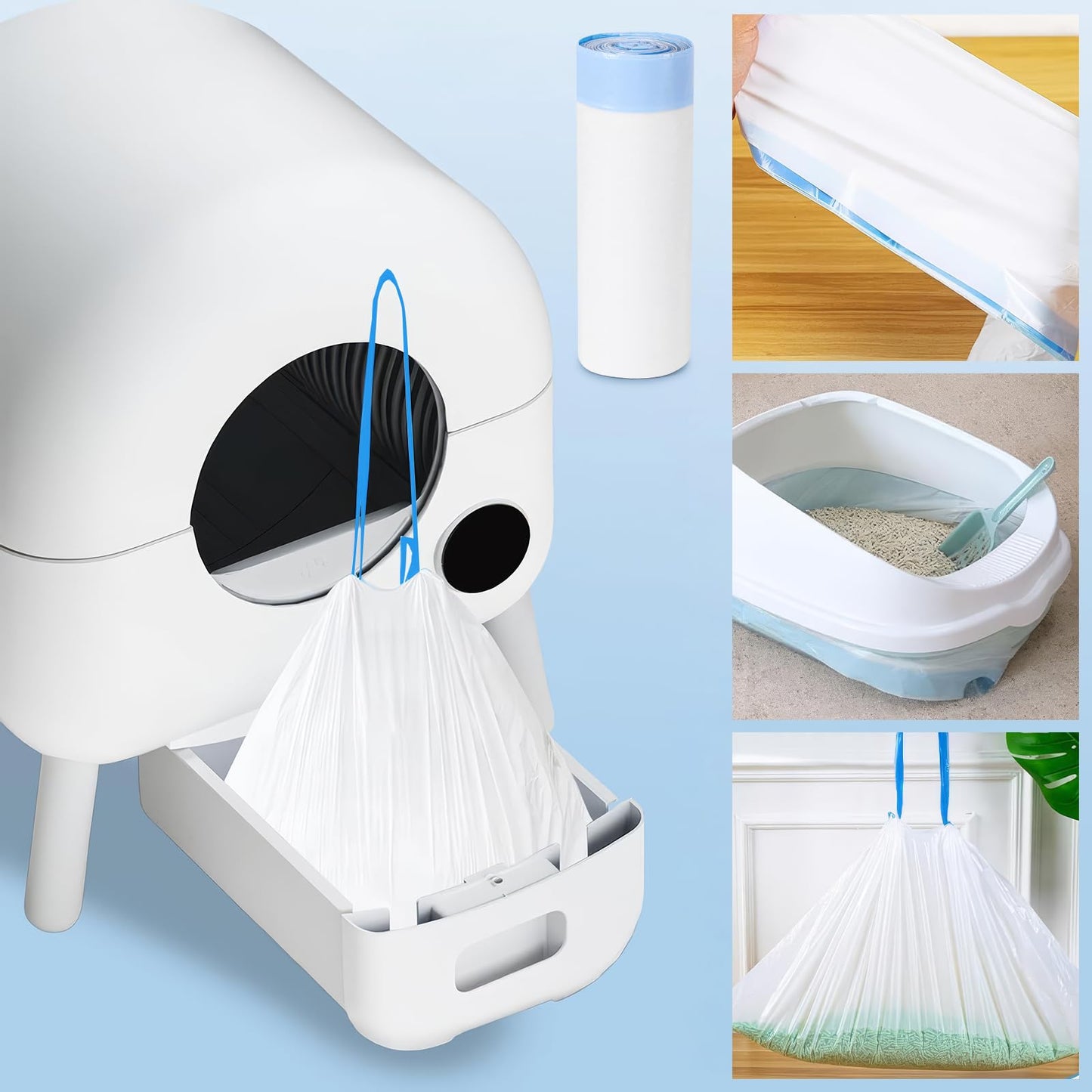 Cat Litter Box Liners, 120 Count Large Cat Litter Bags Thickened Cat Litter Waste Receptacles Bags Automatic Self Cleaning Cat Litter Box Liner, Universal Compatible for Most Litter Boxs