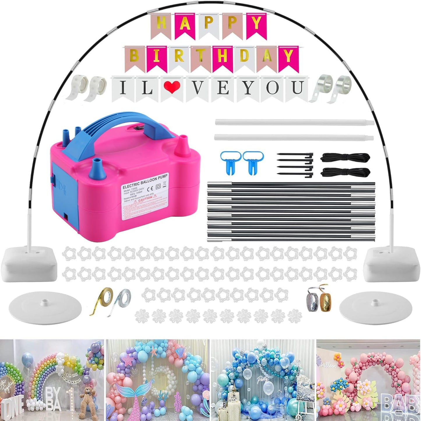 balloon arch kit with electric pump base frame adjustable balloon arch stand, birthday party balloon accessories for party decoration garden wedding birthday decoration