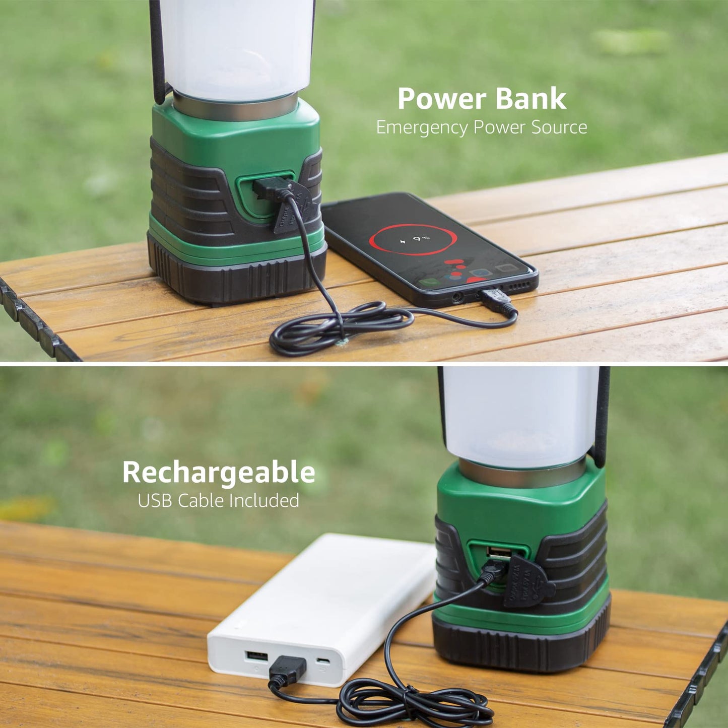 Lepro LED Camping Lantern Rechargeable, 1000LM, 4 Light Modes, 2 Pack, 4400mAh Power Bank, IP44 Waterproof, Lantern Flashlight for Hurricane Emergency, Hiking, Home and More, USB Cable Included