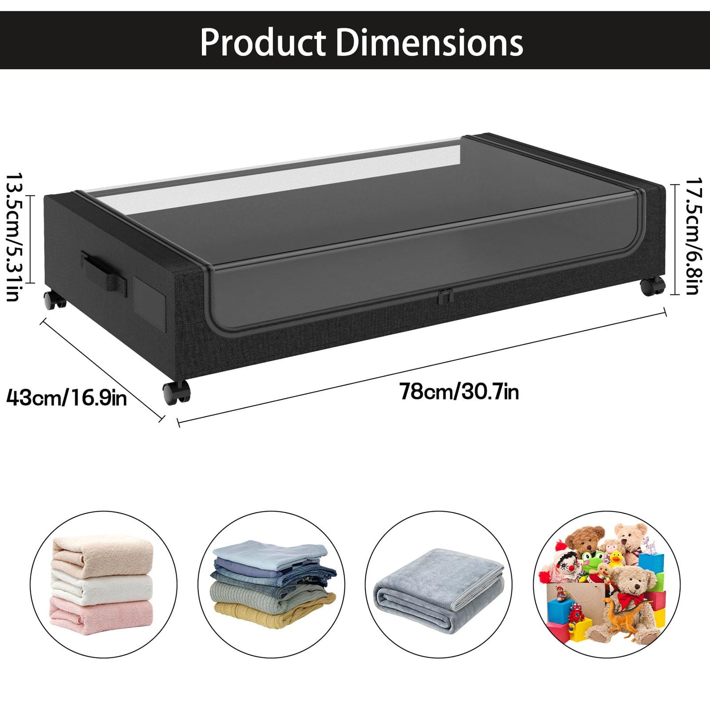 TRUORA 2 Pack Under Bed Storage with Wheels, XXL Underbed Storage Containers with Wheels, Clear Window, Easy Pull-out, Rangement Sous le Lit for Clothes, Blankets, Toys, Shoes and Books