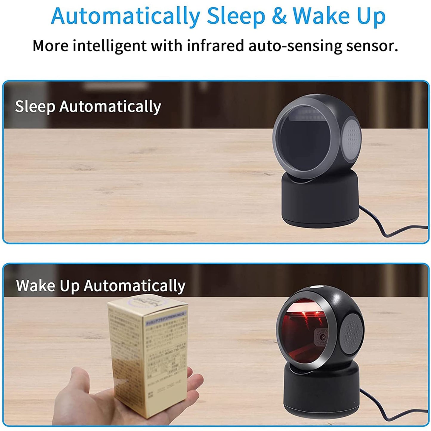 2D QR Barcode Scanner Omnidirectional Hands-Free Automatic Barcode Reader for Mobile Payment Computer Screen ScanMeters