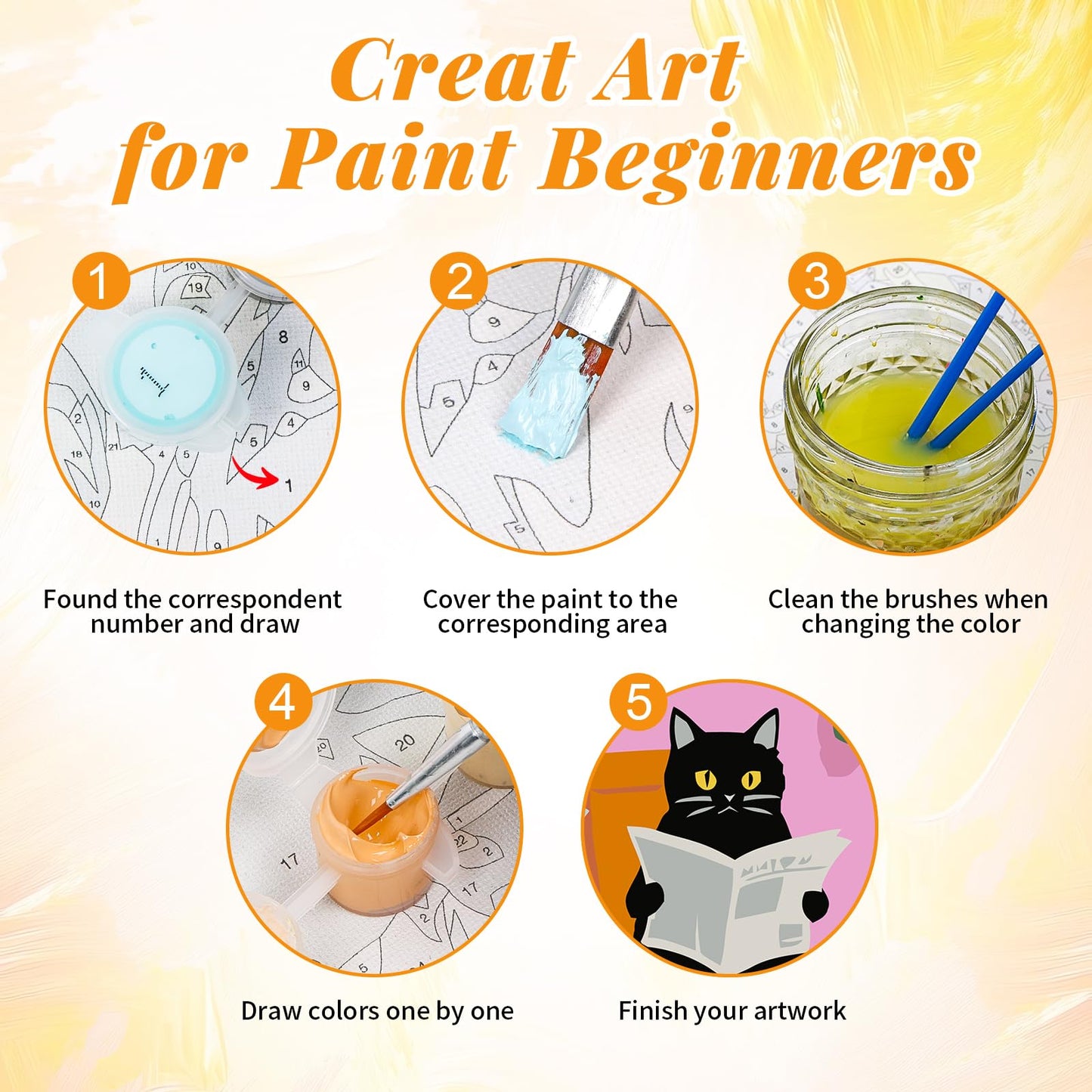 4 Pack Black Cat Paint by Numbers Adult Kit with Frame, Cute Cats Acrylic Painting Kits on Canvas with Easel, Funny Bathroom Wall Art DIY Paint by Number Set for Cat Lovers Home Decor Gift 8 x 12 Inch