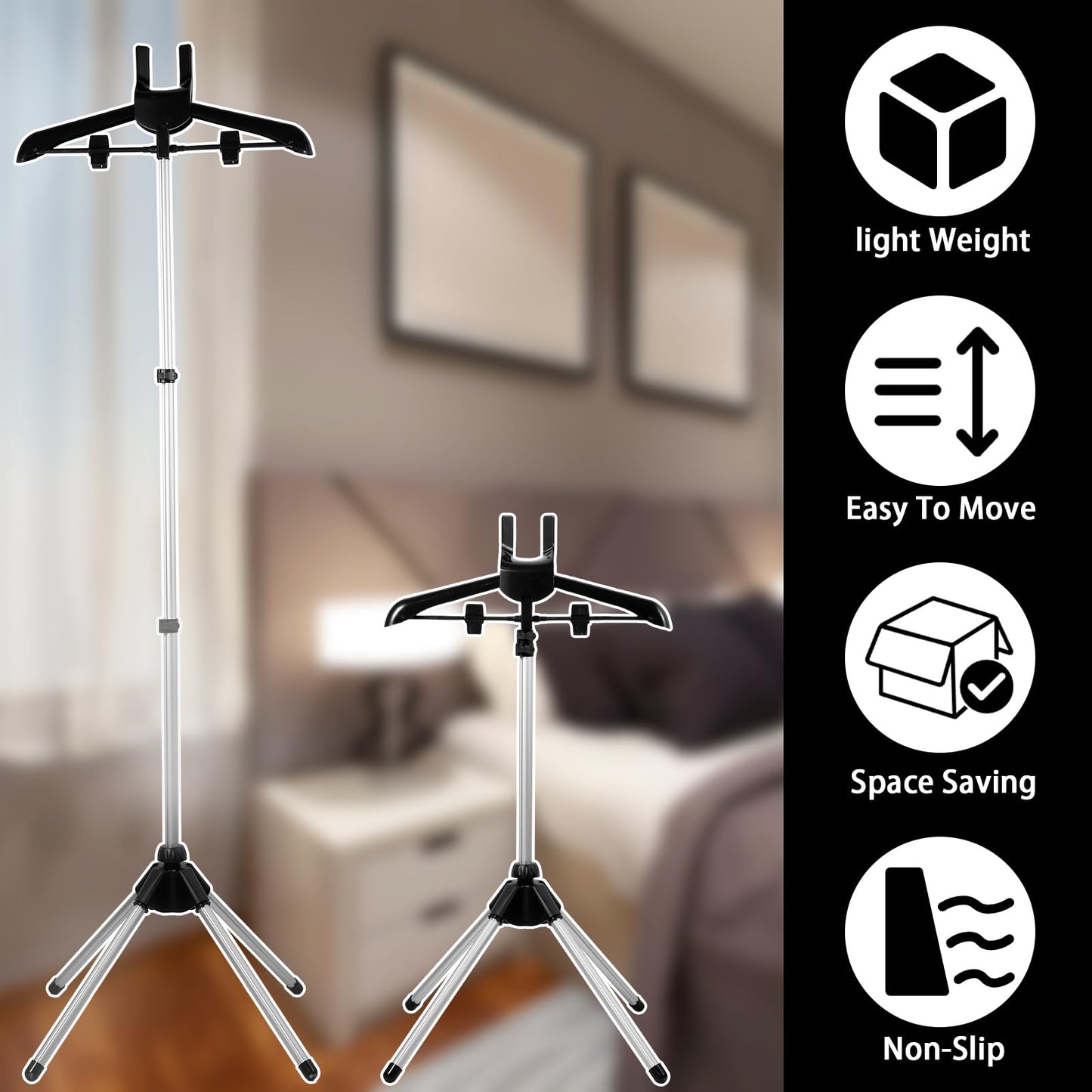 Handheld Garment Steamer Rack, Garment Hanger for Steaming Clothes Stand, Telescopic Garment Steamer Rack, Height Adjustable, Foldable Standing Garment Hanger for Steaming Clothes (black)