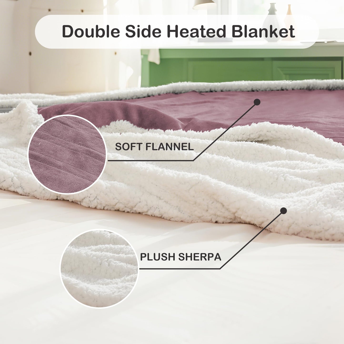 Eydna Electric Throw Heated Blanket 50'' x 60''- Soft Plush Flannel Heating Blanket with 4 Heating Level & 3 Hour Auto Off, Machine Washable, Purple