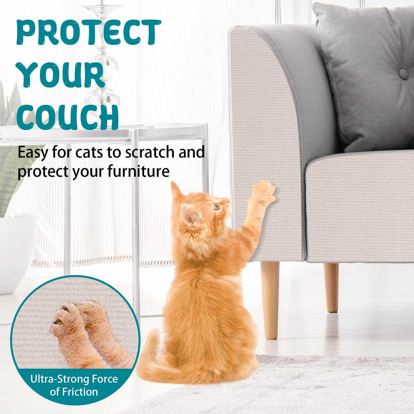 Climbing Cat Scratcher Mat Trimmable Cat Scratching Post Carpet 157.4’’x15.8’’ Self Adhesive Carpet Mat Pad Replacement for Cat Tree Shelves Post Couch Wall Furniture Steps DIY Protector (Cream White)