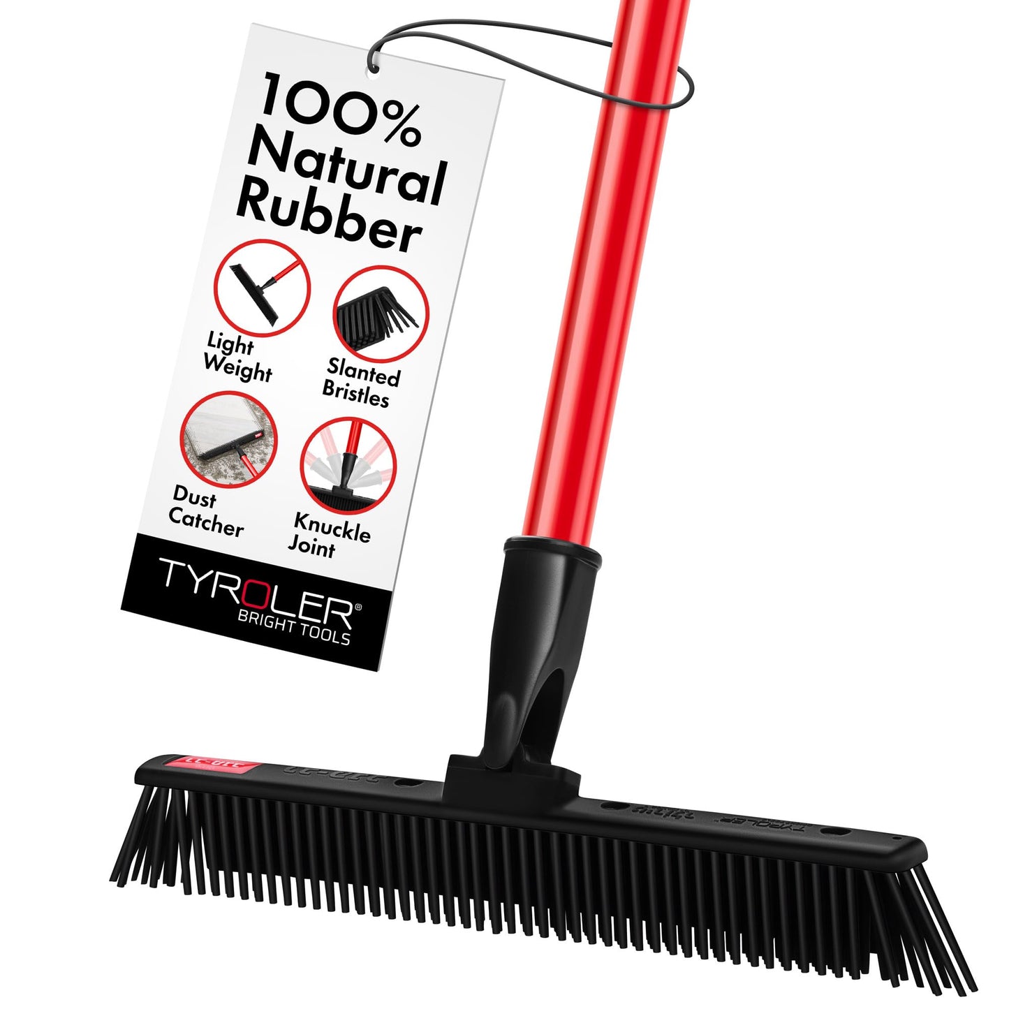 Tyroler Japanese Silicone Broom | 30cm Head | 140cm Aluminium Anti-Rust 4-Part Handle | Perfect Pet Hair Removal Broom for Patio, Hardwood Floors, Carpet Rake, Decks (Black - Rubber)