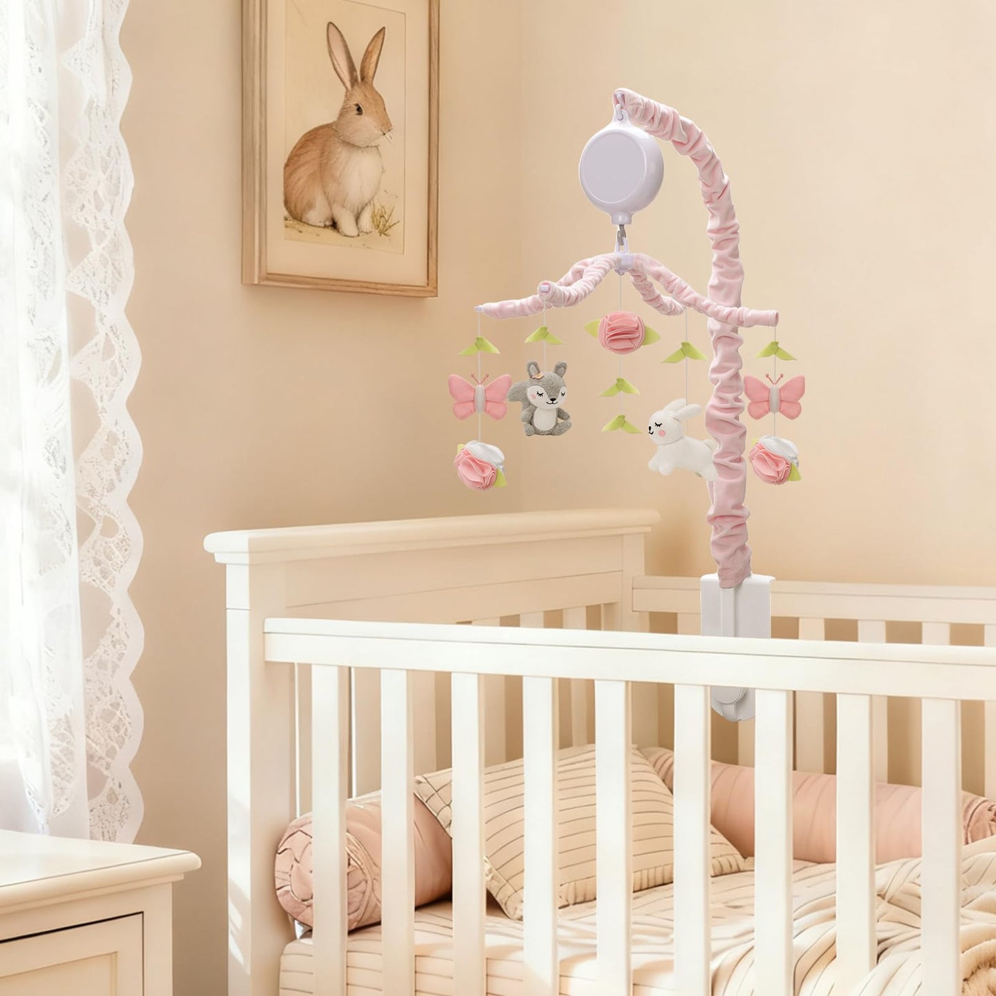 Nicemer Baby Musical Mobile - Elegant Butterfly Crib Toy, Knitted Woodland Characters, Nursery Decor, Calming Soother with 12 Lullabies Essential and Perfect Toy for Boys Girls
