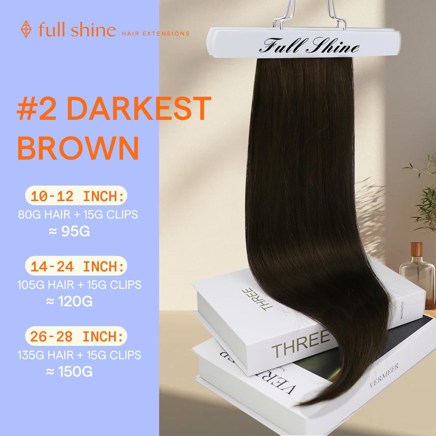 Fshine Clip in Hair Extensions Human Hair 20 Inch Clip in Extensions Color 2 Darkest Brown Double Weft Hair Extensions 100 Gram Full Head Clip in Real Hair 7 Pcs