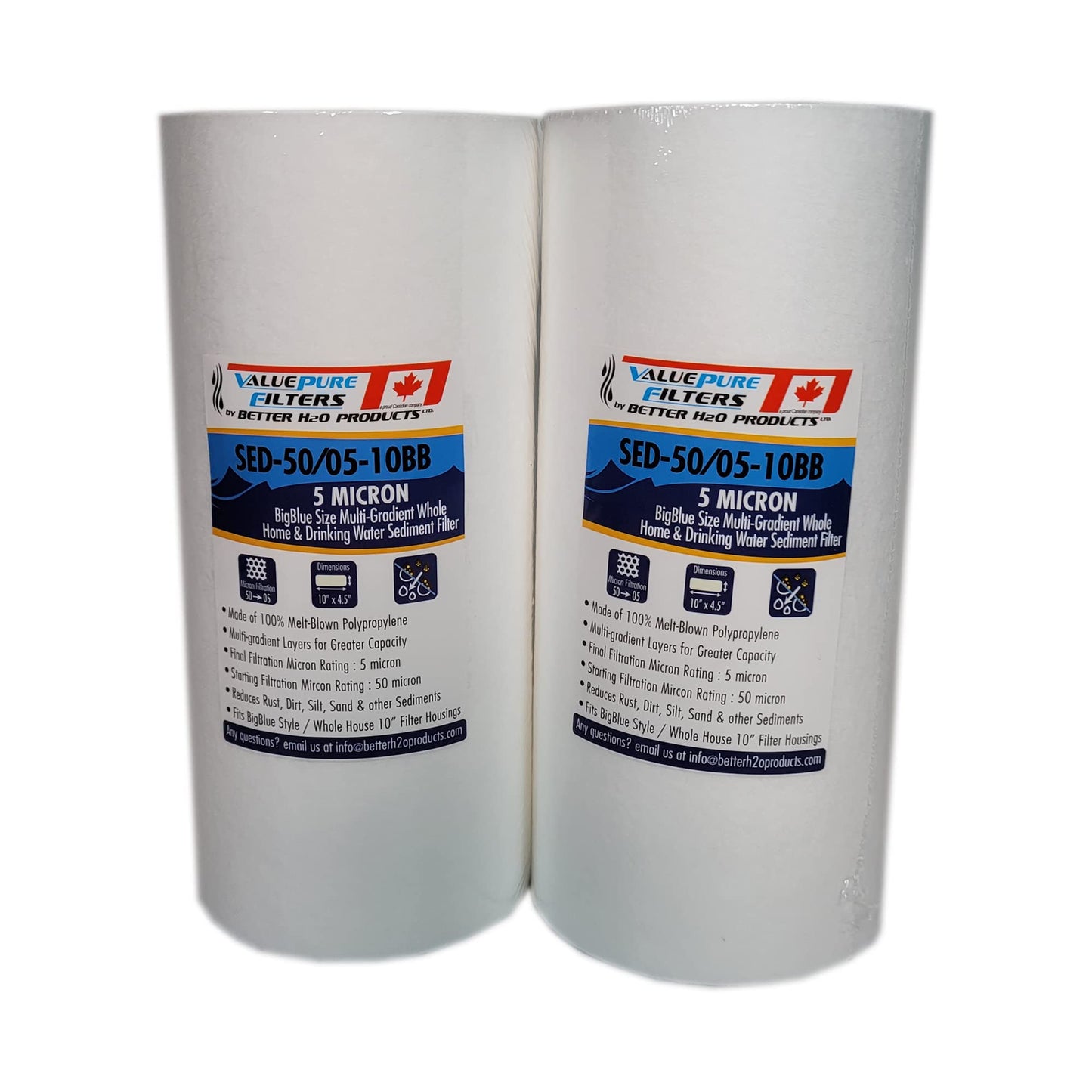 2-Pack | 5 Micron Multi-Gradient Sediment Filter | 10" x 4.5" Sediment Water Filter Replacement Cartridge | Whole House Sediment Filtration | What you need without the high cost! | Fits all 10-inch Big Style / Size Housing | Pack of 2 Filters