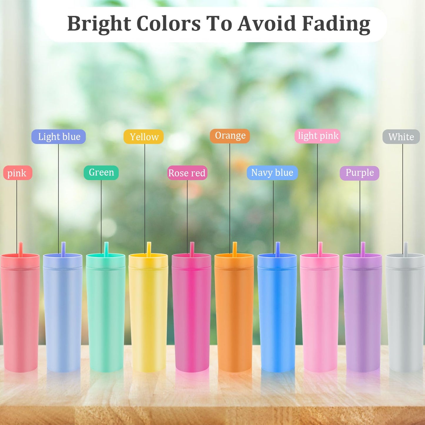 10 Pieces Skinny Tumbler Cups with Lids and Straws, Matte Pastel Colored Acrylic Tumblers Set, Reusable Double Wall Plastic Mugs Cold Hot Drinks Water Bottles for Vinyl DIY Presents, 16 oz