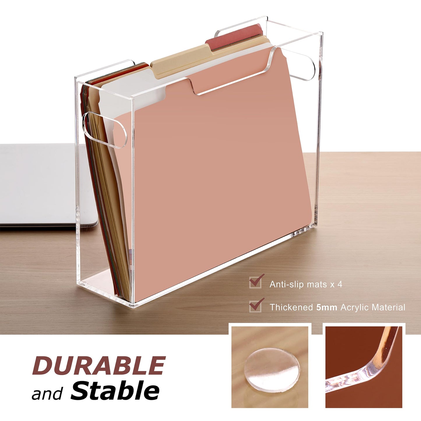 DINGHUO Hanging File Folder Organizer, Letter Size Hanging File Folder Holder, Acrylic File Crate Clear Portable Storage Box for Desk, Office, Home, School - 1 Pack