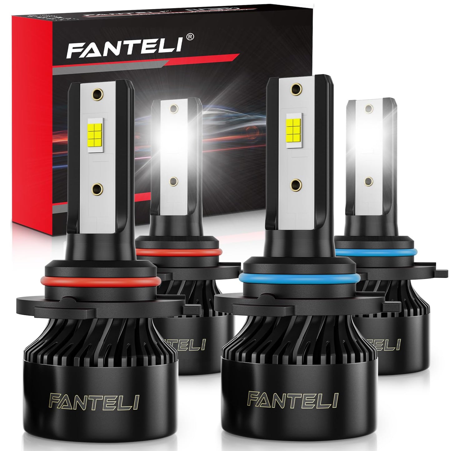 FANTELI 9005 9006 LED Headlight Bulb Kit, 1000% Brighter 50000LM HB3 HB4 LED Headlights High and Low Beam, 1:1 Size Plug and Play with Cooling Fan, 6500K Cool White Halogen Replacement, Pack of 4