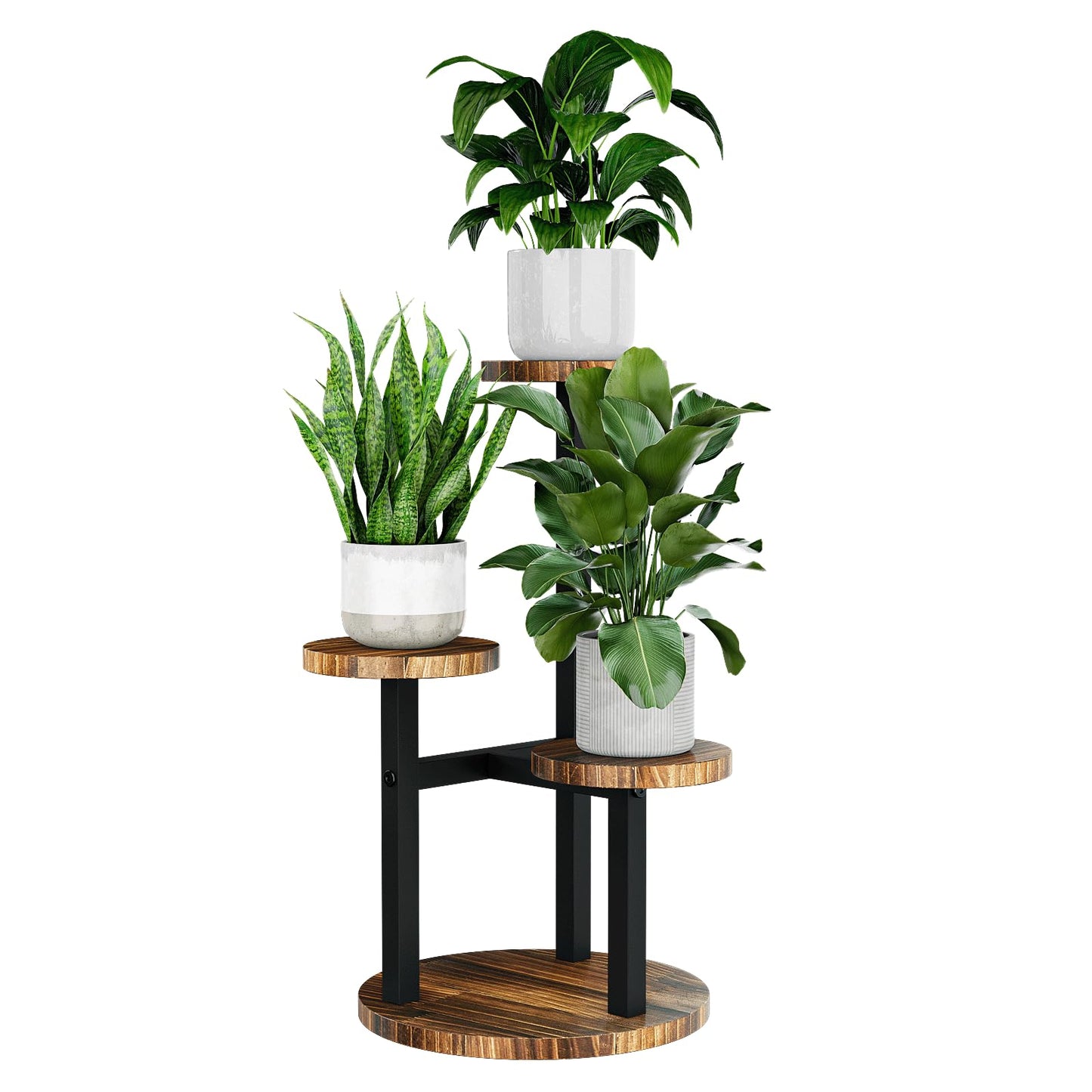 Bamworld Corner Plant Stand Indoor, 3 Tier Metal Plant Shelf for Multiple Plants, Tiered Small Round Flower Stand for Patio Garden Balcony Living Room Bedroom