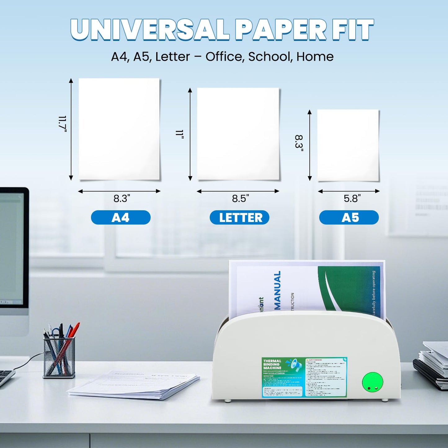 Mxmoonant Thermal Binding Machine for A4 A5 Letter Paper, 33mm Max Thickness, 3-Min Preheat, Compact Design with Cooling Rack, Includes 5 Thermal Covers – Ideal for Home Office School Projects