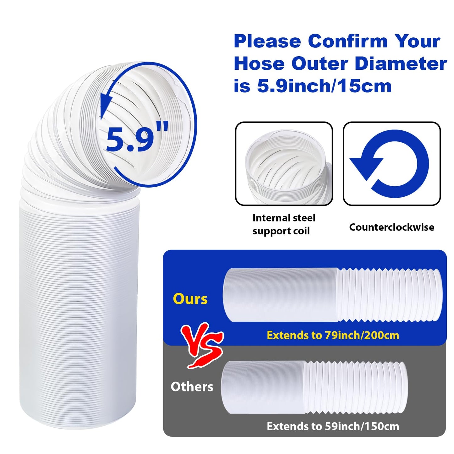 Estoder Upgrade Portable Air Conditioner Window Vent Kit with 5.9Inch Exhaust Hose (79Inch Length), Adjustable Window Seal with Coupler for Portable AC Unit in Sliding Horizontal & Vertical Windows