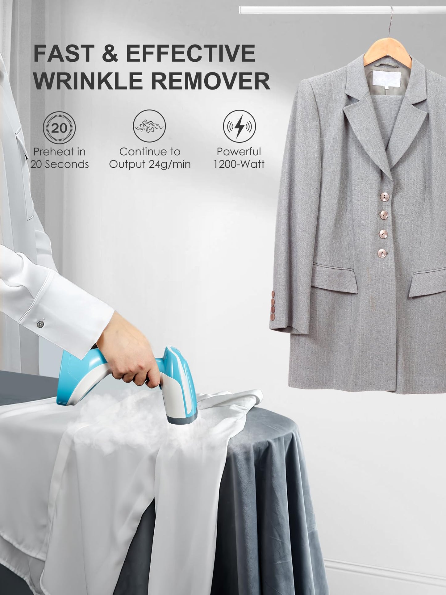 Handheld Steamer for Clothes 1200W, Clothes Steamer with Large 300ml Water Tank, Fast Wrinkle Remover Portable Garment Steamer, Ideal for Home, Office, Travel (Aqua)