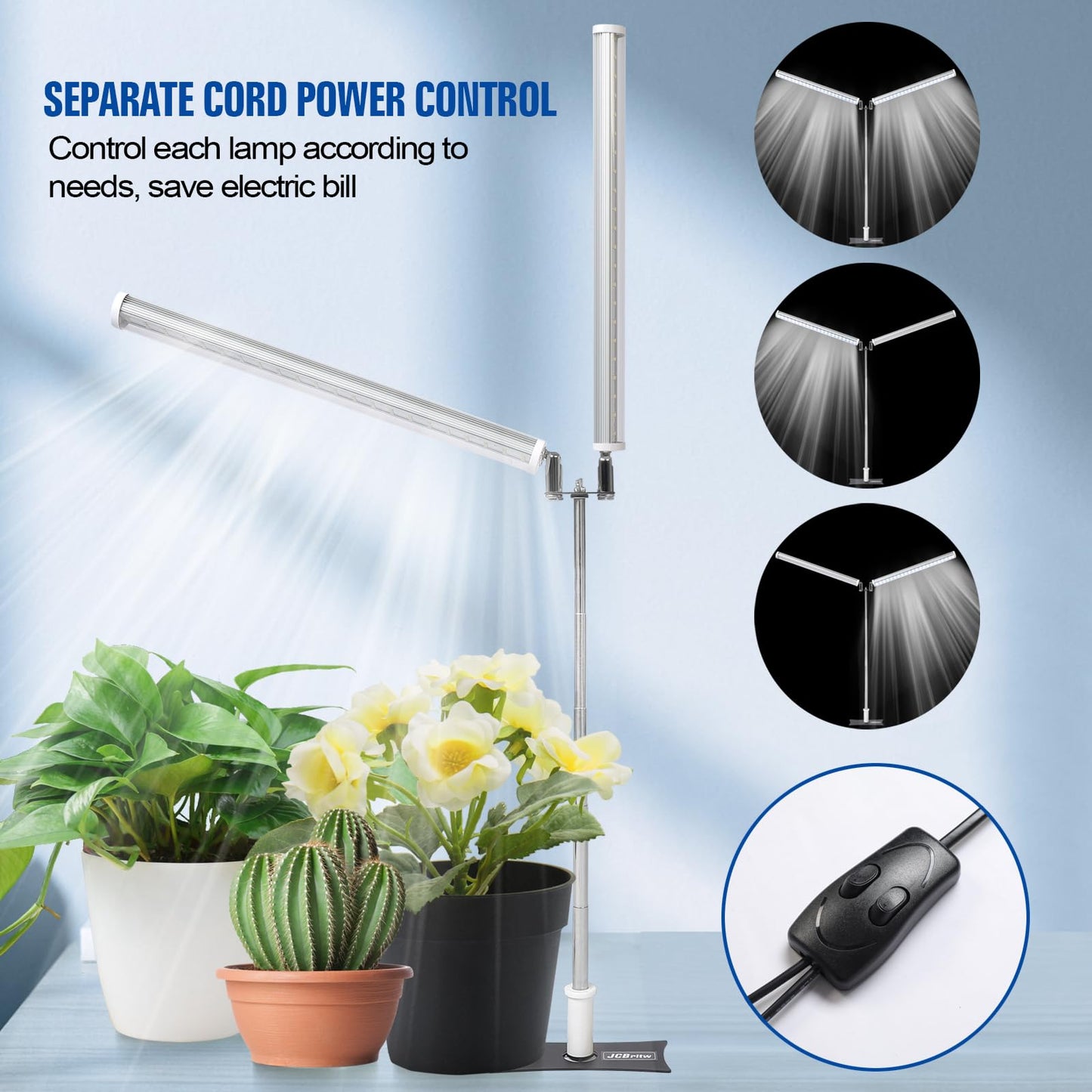 JCBritw Standing LED Grow Light，Adjustable Dual Head T12 Bar Plant Light, White 6500K Full Spectrum Plant Grow Lamp on Stand for Indoor Plants Seed Starting, Seedlings, Veg, Flower