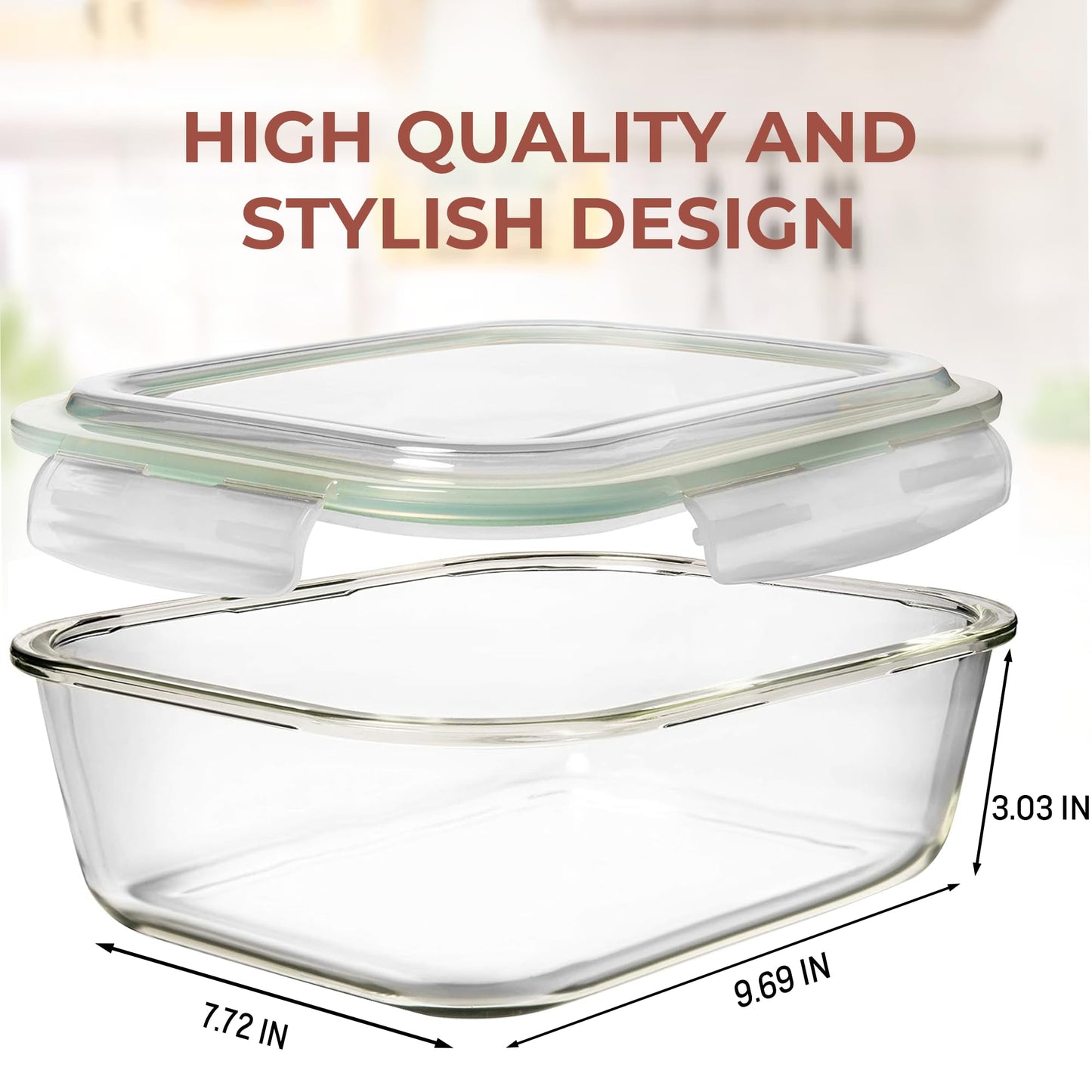 Razab 10 Cups/ 80 Oz 2 Pack Large Glass Container Food Storage with Lids - Leakproof, BPA-Free Large Meal Prep Container Ideal for Roasting Turkey, Store Leftover - Microwave & Oven Safe