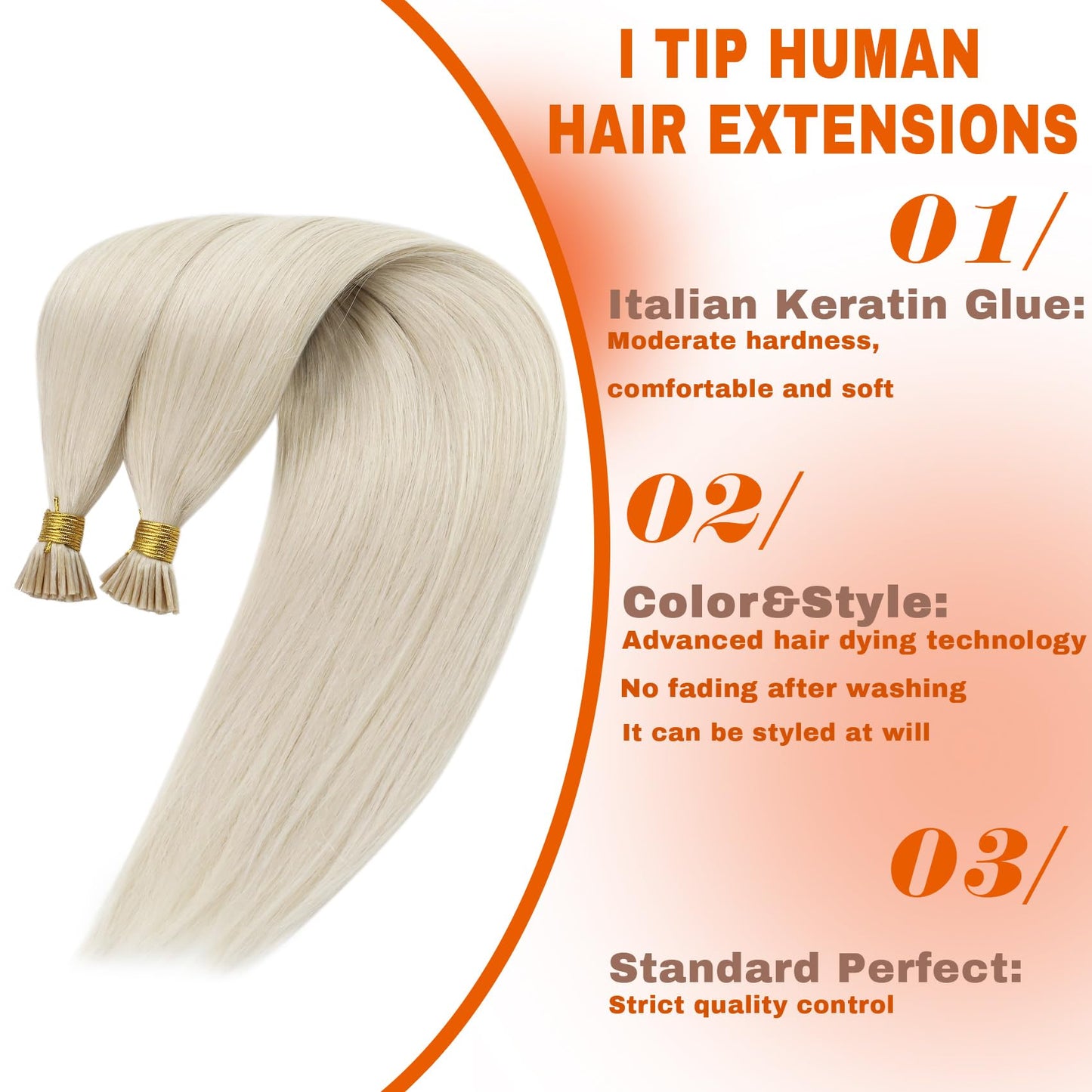 Sunny Hair I Tip Hair Extensions Real Human Hair 50g Straight Remy Human Hair Extensions for Women Itip White Platinum Blonde 14inch