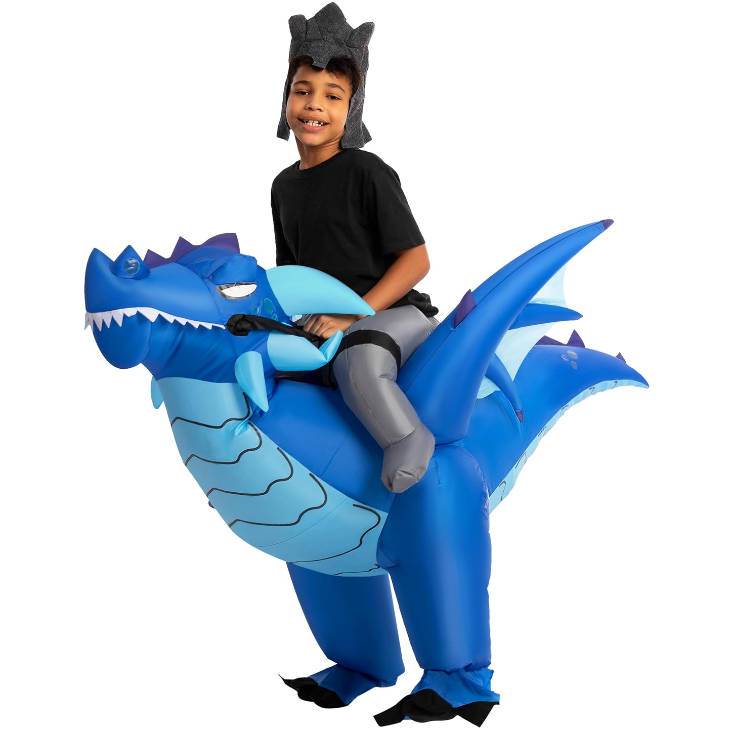 Spooktacular Creations Inflatable Costume for Kids, Ride on Ice Dragon Inflatable with Hat, Dragon Costume Blue(M)