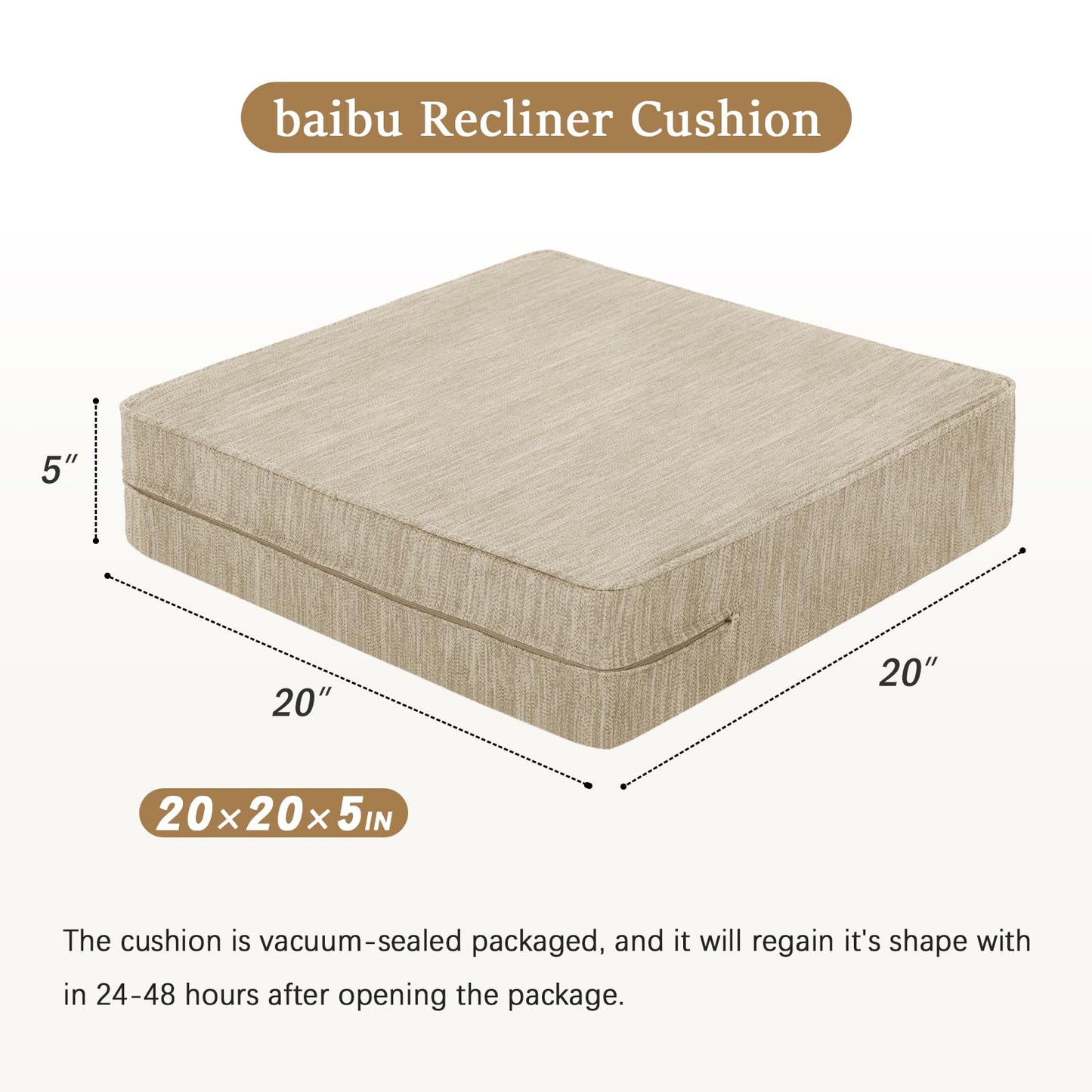 baibu Extra Large Dual-Layer Gel Memory Foam Recliner Cushions for Elderly, 20x20x5 Inch Thick Non-Slip Recliner Seat Cushion Suitable for Couch for Easy to Stand Up & Reduce Hip & Lumbar Pain, Beige