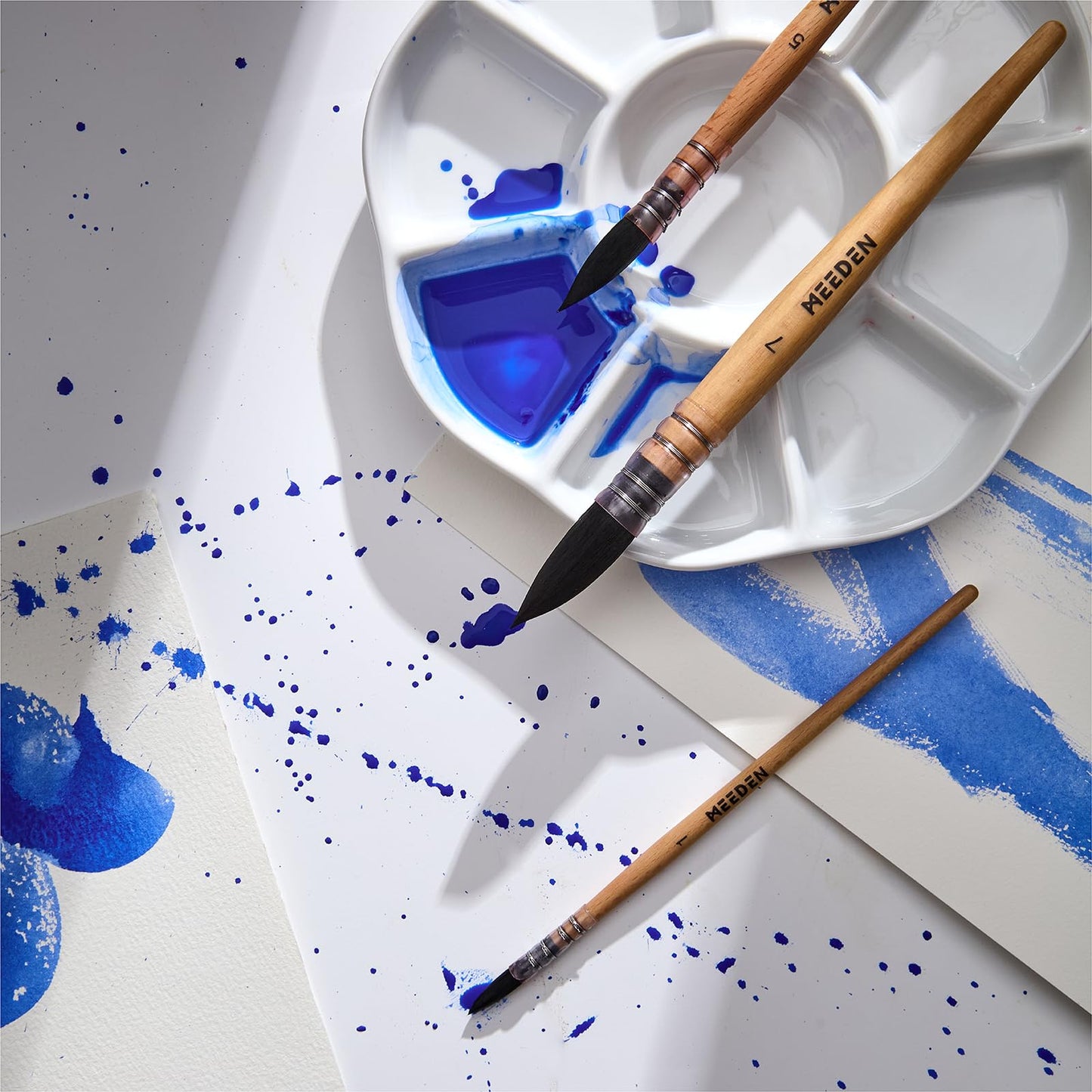 MEEDEN Professional Watercolor Brushes Set of 9, Paintbrushes with Beech Wood Handle, Artist Paint Brushes Set for Watercolor, Perfect for Beginners, Hobbyists & Professionals (Pack of 9)