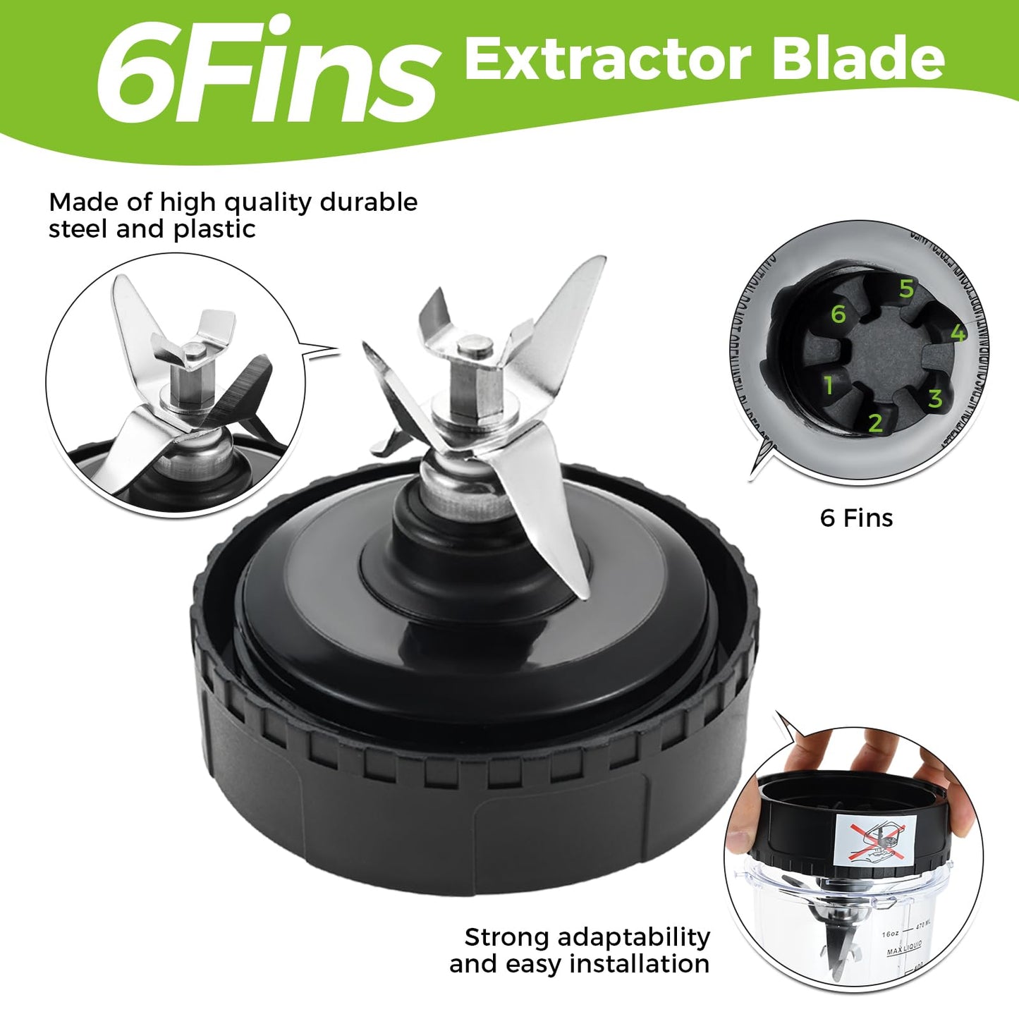 Replacement for Ninja Blender Single Serve 16oz Cups Scale with with Sip Seal Lids, 6 Fins Extractor Blade Compatible with Nurti Ninja Blenders BL660 BL663 BL663CO BL665Q BL740 BL770 (Pack of 5)