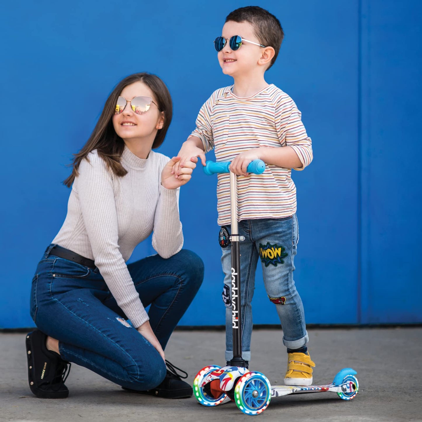 DADDYCHILD 3 Wheel Scooters for Kids, Kick Scooter for Toddlers 3-8 Years Old, Boys and Girls Scooter with Light Up Wheels, Mini Scooter for Children, Green (S909)